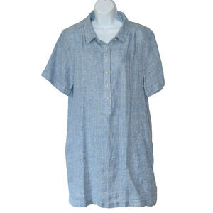 Faherty Linen Shirt Dress L Blue Minimalist Collared Preppy Beach NWT